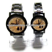 golden color watch with stainless steel band for couple JW-32